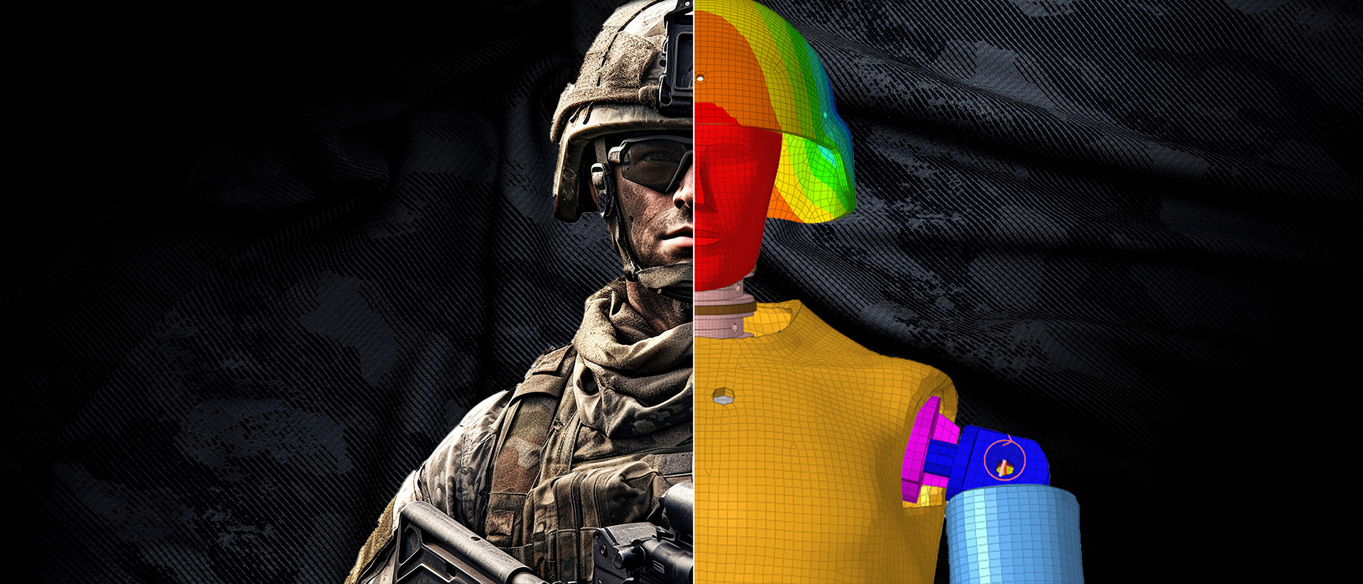 Photographic and finite element representations of protective equipment