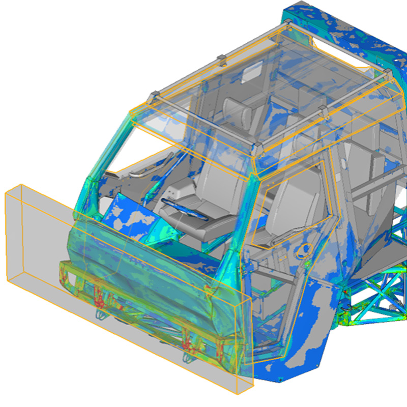 Vehicle cab model illustrating response under frontal impact loading